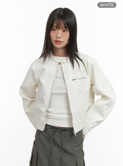 stand-collar-leather-biker-jacket-co410 / White