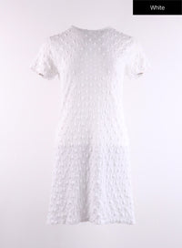 shirring-short-sleeve-mini-dress-cf407 / White