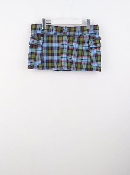 checkered-buckle-mini-skirt-is306