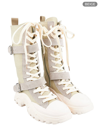 lace-up-chunky-boots-ou404 / Beige