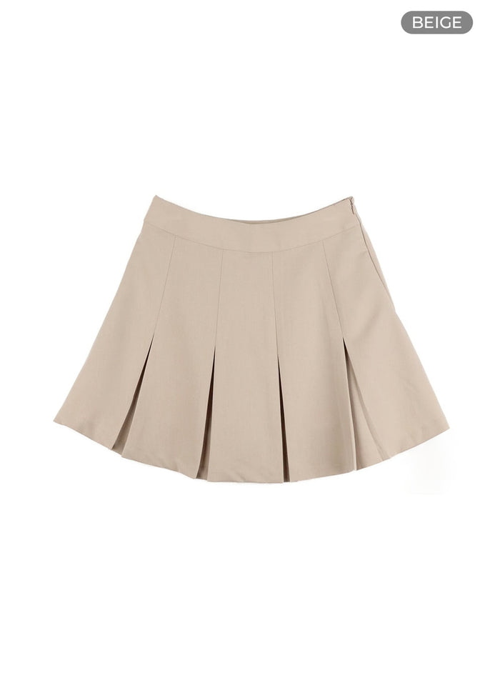 solid-pleated-mini-skirt-oy417 / Beige