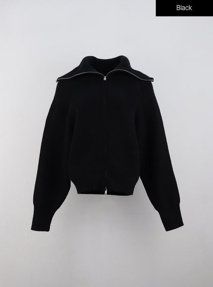 full-zip-up-knit-sweater-on329 / Black