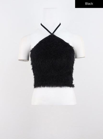 boucle-halter-tie-crop-top-co313 / Black