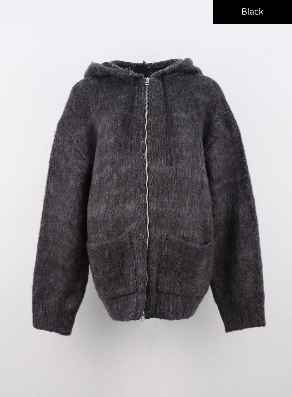 two-way-zip-up-knit-hoodie-jacket-cn303 / Black