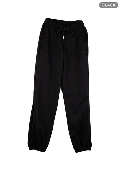 side-buttoned-wide-leg-sweatpants-cs424 / Black