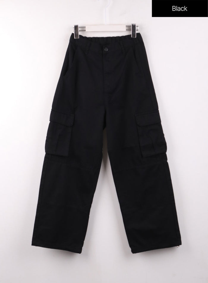 cargo-drawstring-straight-leg-pants-of405 / Black