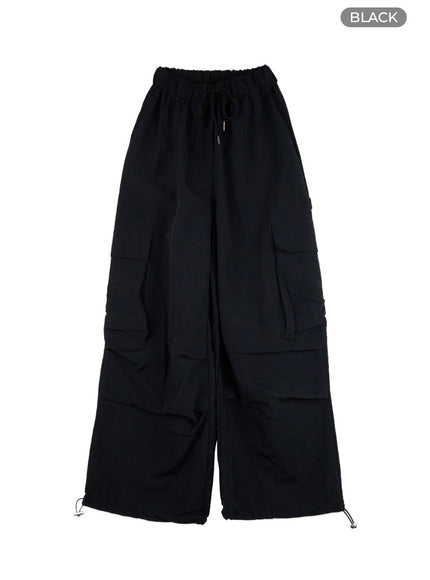 nylon-wide-fit-cargo-pants-cl424 / Black