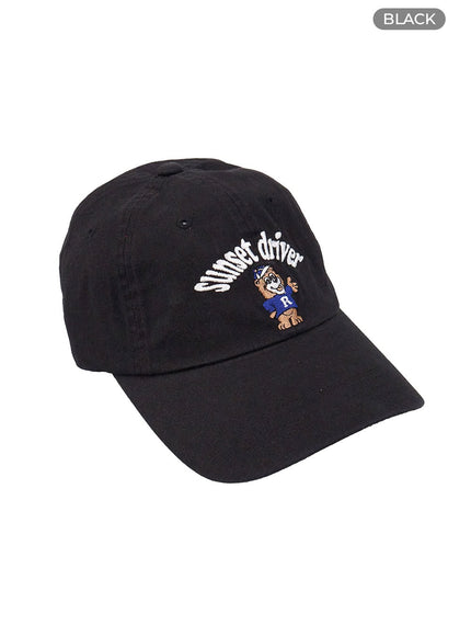 bear-embroidered-cap-oo407 / Black