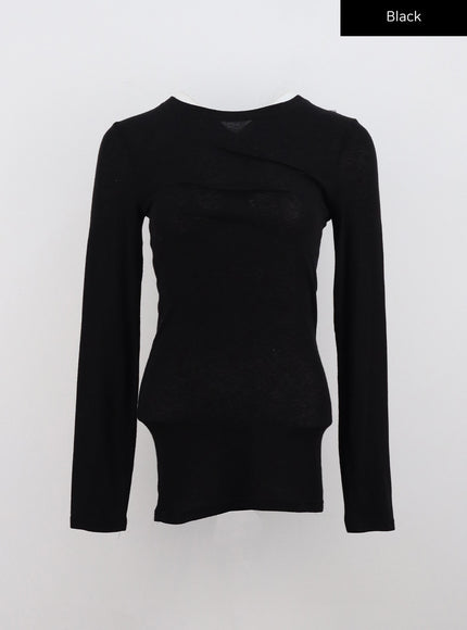 round-neck-long-sleeve-slim-top-cn315 / Black