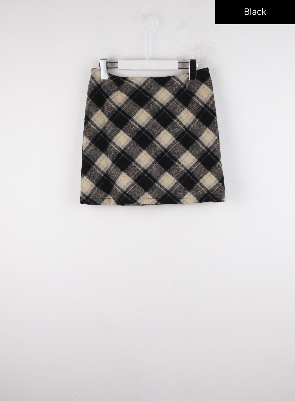 plaid-wool-mini-skirt-cd312 / Black