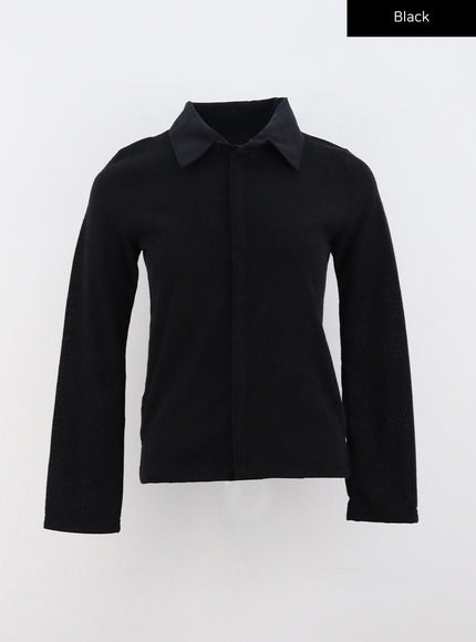 buttoned-long-sleeve-collar-top-co319 / Black