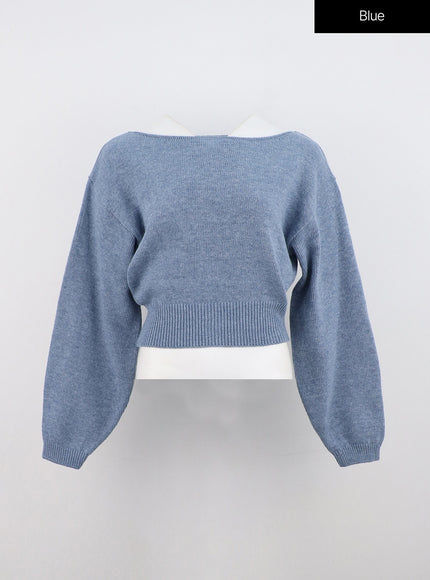 boat-neck-knit-sweater-on320 / Blue