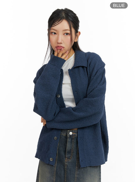 fuzzy-button-up-unisex-cardigan-cm408 / Blue