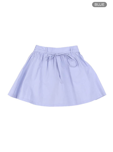 semi-shirred-cotton-mini-skirt-om420 / Blue