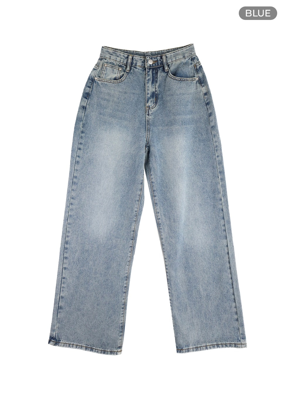 Blue Washed Straight Jeans OM408 in Blue, size 2XL(Length-L)