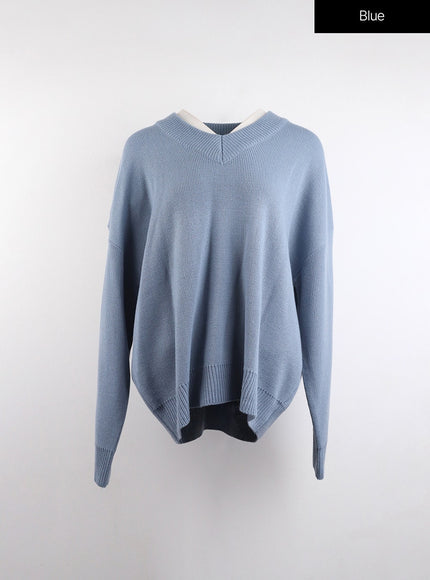 v-neck-knitted-long-sleeve-sweater-oj419 / Blue