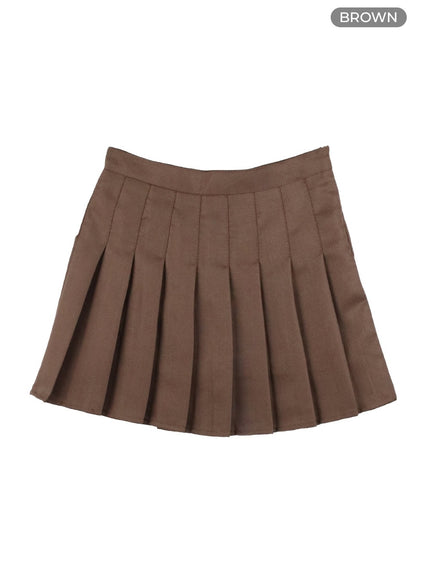 solid-pleated-mini-skirt-oy413 / Brown