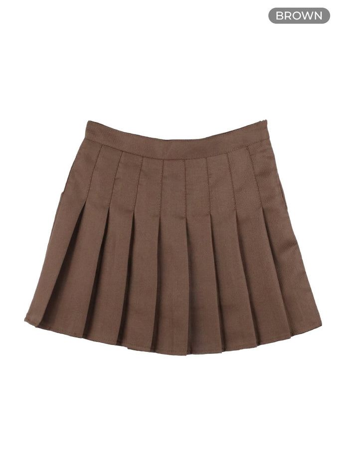 solid-pleated-mini-skirt-oy413 / Brown