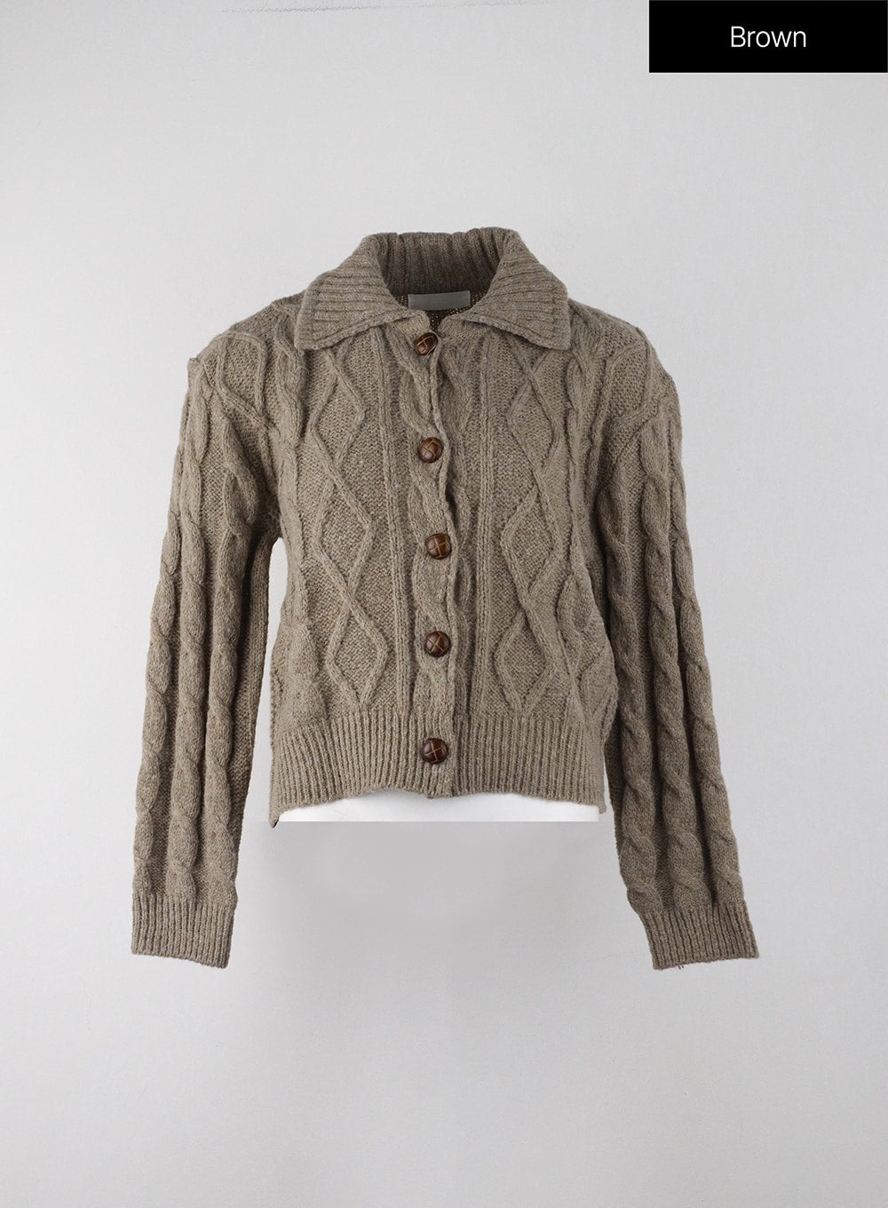 Wool-Blend Cable Knit Collar Solid Button Cardigan IJ402