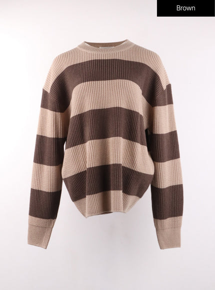 stripe-knit-sweater-of405 / Brown