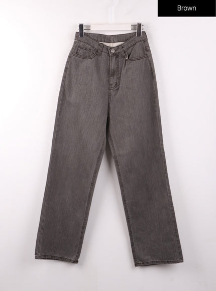 washed-straight-leg-pants-of405 / Brown