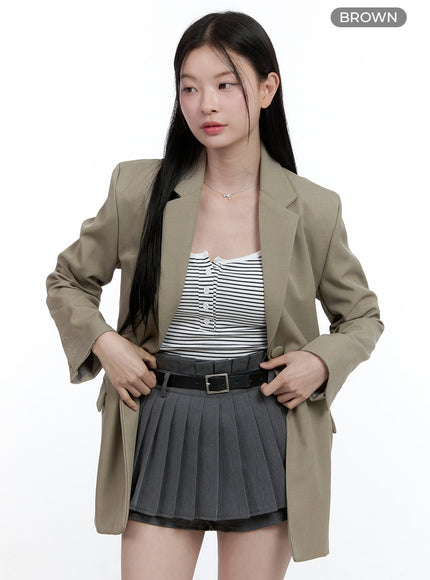 oversized-ribbon-midi-blazer-oo429 / Brown