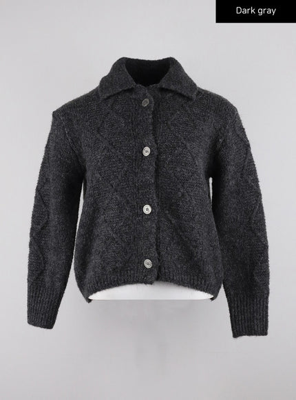 recycled-polyester-collared-cable-knit-cardigan-cd314 / Dark gray
