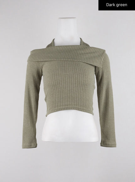 off-shoulder-halter-neck-crop-sweater-cd312 / Dark green