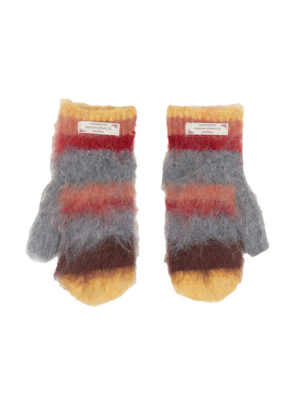 mixed-wool-striped-mittens-cn521 / Gray