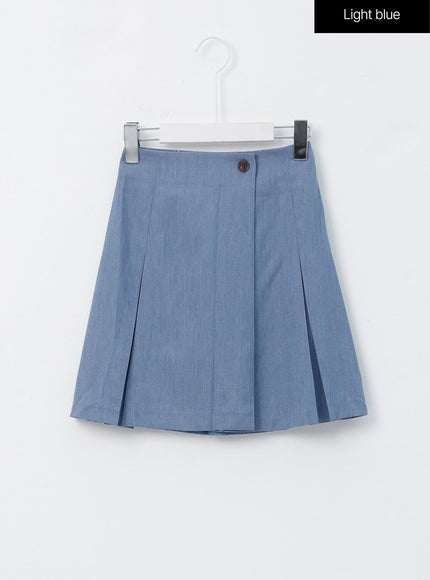 buttoned-pintuck-mini-skirt-oo305 / Light blue