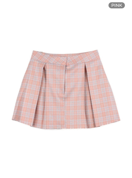 checkered-pleated-mini-skirt-oy409 / Pink