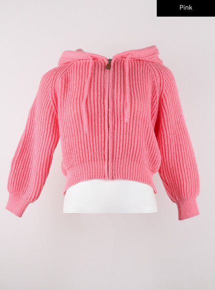 cozy-hooded-solid-knit-jacket-cd322 / Pink