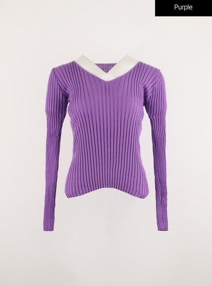 v-neck-wool-rib-sweater-od315 / Purple