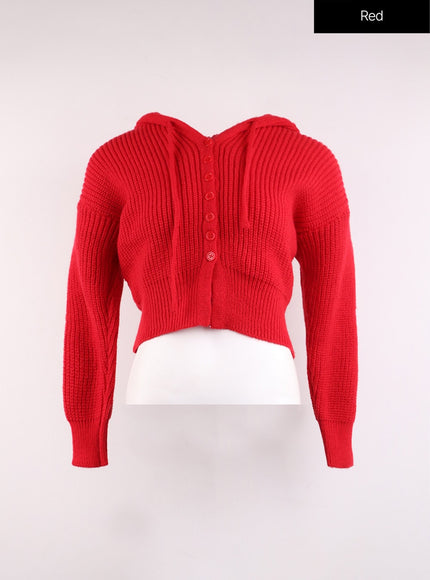 knit-button-crop-hoodie-oj429 / Red