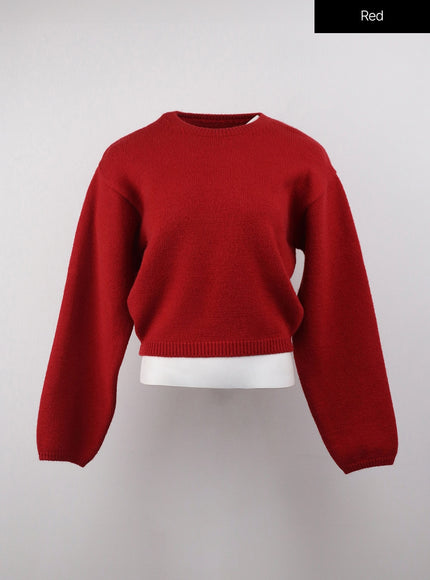 round-neck-knitted-long-sleeve-sweater-oj415 / Red