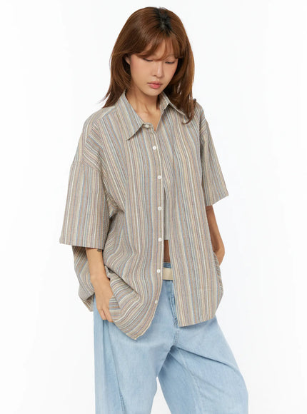 bohemian-striped-over-sized-shirt-cu518 / Beige