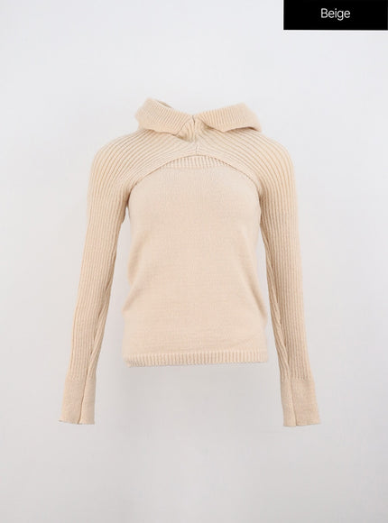 hooded-bolero-and-sleeveless-top-set-oo331 / Beige