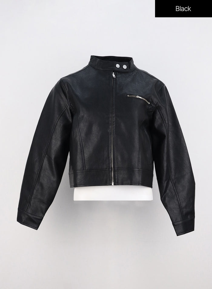 faux-leather-biker-jacket-io317 / Black