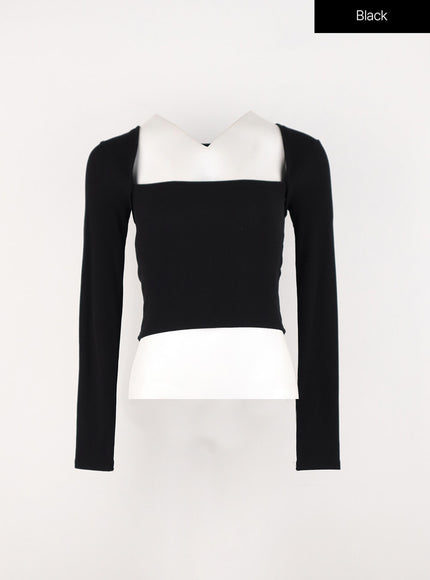 square-neck-long-sleeve-top-in301 / Black