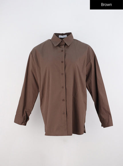 cotton-buttoned-loose-fit-shirt-oo323 / Brown