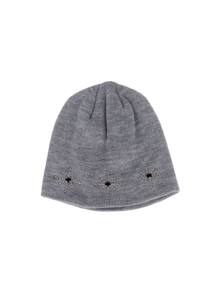 boho-studded-ribbed-beanie-cs503 / Gray