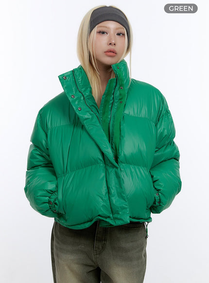 glossy-crop-puffer-jacket-co419 / Green