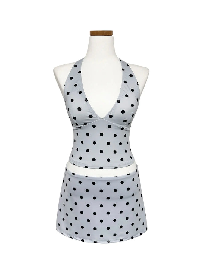 polka-dot-halter-neck-tankini-set-iy514 / Light blue