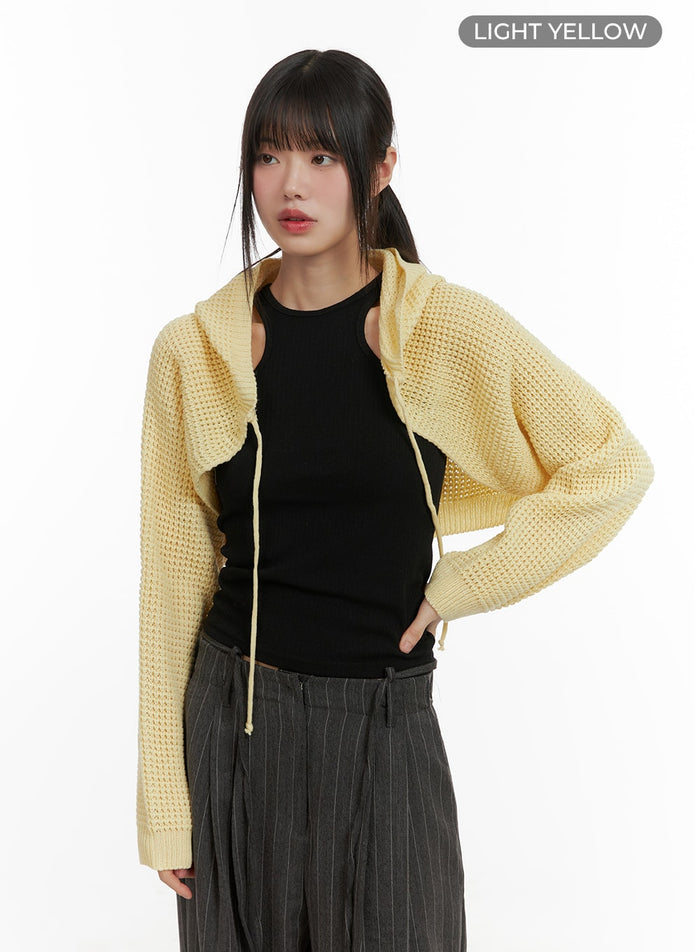 hollow-out-knitted-hoodie-bolero-ca418 / Light yellow
