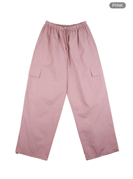 string-detail-wide-leg-cargo-pants-cs430 / Pink