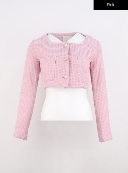 tweed-crop-blazer-jacket-io317 / Pink