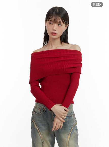 basic-off-shoulder-knit-sweater-co410 / Red