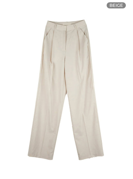 pintuck-straight-tailored-pants-ol411 / Beige