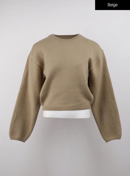 round-neck-knitted-long-sleeve-sweater-oj415 / Beige