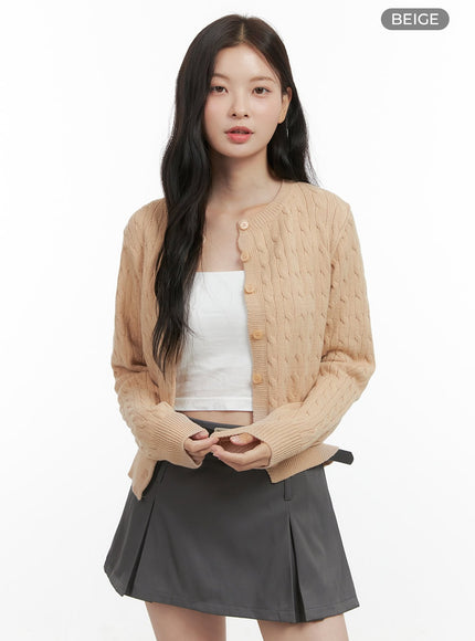 basic-cable-knit-buttoned-cardigan-os423 / Beige